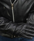 Man wearing Gel Palm Motorcycle Gloves For Men With Gel Padded Palm Black Leather Short Wrist Biker Gloves Size Large