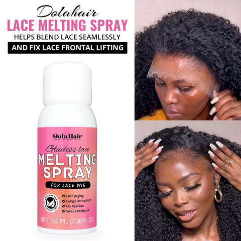 Lace Melting Spray For Glueless Wig Installs Stays Put Bonding Adhesive Wig Glue Spray For Smooth Natural Lace Blend With Your Skin Tone 1 Band And 1 Brush Included showing application and finished look