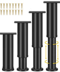 Four heavy duty adjustable bed support legs in black, for bedroom frames and living room sofas, includes leveling screws.