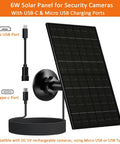 6W Outdoor Solar Panel Charger For Security Cameras With 5V USB Or USB-C Power Recharges Battery Cameras IP66 Waterproof