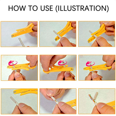 Step-by-step guide using Mini Wire Stripper 3 Pack for Network Cable, RJ45 Cat5 Cat6 Punch Down Cutter with precision.