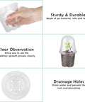 36 Packs 4 Inch Plant Nursery Pots With Humidity Dome Transparent Plastic Planters For Seed Starting Seedlings Indoor Outdoor Garden Kit With Plant Labels For Easy Growth Tracking showing drainage holes and clear observation features.