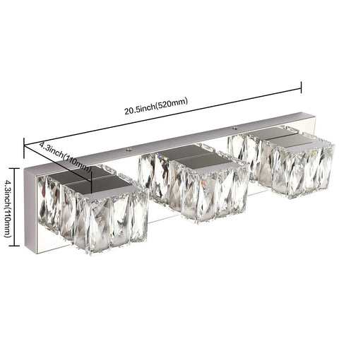 Crystal Vanity Light Three Light Modern Bathroom Fixture With Dimmable 18W LED For Small Bath No Fuss Flicker Free Mirror Sconce