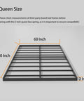 Queen Size 2 Inch Low Profile Bunkie Board With Reinforced Steel Slats dimensions of 60x80 inches for mattress support.