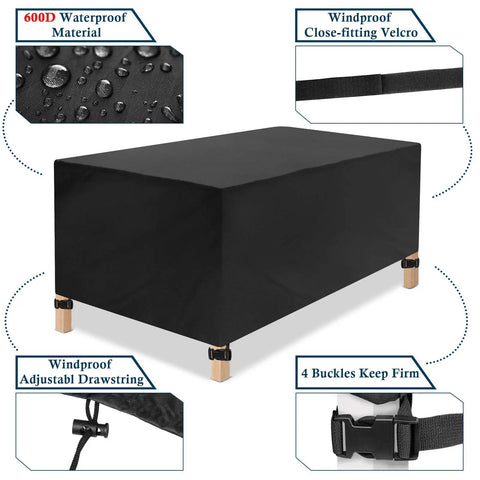 Heavy Duty 96 Inch Rectangular Outdoor Table Cover Waterproof With 600D Oxford Fabric UV Protected And Windproof Buckles