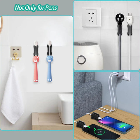 Adhesive Wall Pen Holder 6 Pack Silicone Pencil Marker Stylus Organizer Dual Hole Design for desk use and cable management