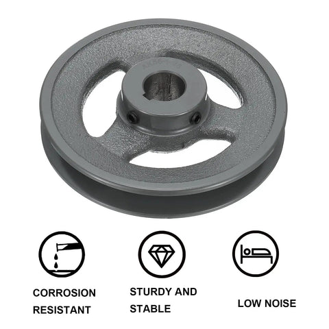 Beefy Single Groove V Belt Sheave For 4L Or A Belts One-Eighth Inch Bore 5.45 Inch Outer Diameter Cast Iron Web Sheave Bored-To-Size With Standard Keyway And Hollow Head Set Screws Heavy Duty Wear-Resistant Drive Component, cast iron pulley