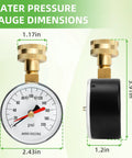 Side and front view of High Accuracy Zero To Two Hundred Psi Water Pressure Gauge for Home Faucets and Garden Hoses with red indicator