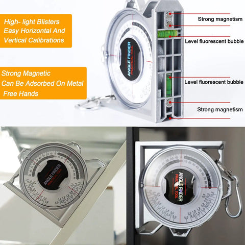 Tough Magnetic Angle Finder With Precision Inclinometer And Rugged Abs Build For Quick Diy Or Job Site Layouts No Hassle Accuracy showing magnetic calibration features.