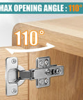 Built Like A Tank Soft Close Hinges For Frameless Cabinets With 110 Degree Full Overlay Motion shown at 110° opening angle.