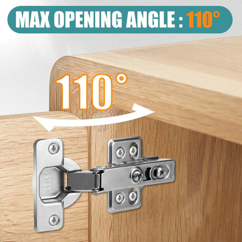 Built Like A Tank Soft Close Hinges For Frameless Cabinets With 110 Degree Full Overlay Motion shown at 110° opening angle.