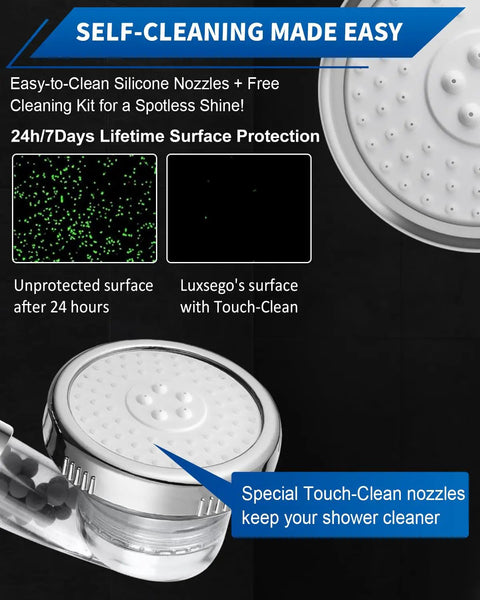 Filtered Shower Head For Hard Water With High Pressure, 3 Modes Plus Handheld Spray with silicone nozzles and cleaning kit