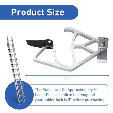 Extension Ladder Locks for Aluminum Ladders 24ft 28ft 32ft Rung Lock Kit Replacement, 8in aluminum rung lock shown on ladder