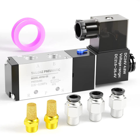 2 Position 5 Way Solenoid Valve With Junction Box DC24V Pilot-Operated Single Coil Inlet Outlet And Exhaust One Eighth Inch NPT Ports