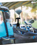Golf clubs in a cart with a Three Set Pack Rubber T-Handle Draw Latches Flexible Hasp For Tool Boxes, Coolers, And Engineering Machines.