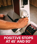 Hand adjusting positive stops on Heavy Duty 6 By 48 Inch Belt And 12 Inch Disc Sander With Closed Stand One Point Five Horsepower.