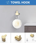 4 Piece Brushed Gold Stainless Steel Bathroom Hardware Set, Wall Mounted, Rust Proof SUS304, robe hook close-up.