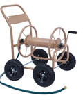 Beefy Four Wheel Hose Reel Cart With 300 Feet Of 0.625 Inch Hose, Steel Frame, Brass Fittings, Rugged Wheels, Built For Backyard Garden Or Lawn, Beige