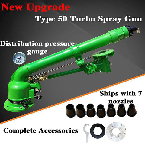 Irrigation Sprinkler With Pressure Gauge For Farms, 2 Inch Spray Gun, 360 Degree Rotary Sprinkler, accessories included