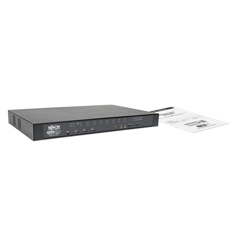Top Shelf Cat5 KVM Switch Over IP Featuring 16 Ports And Full Virtual Media Support, 1U rack mount design with user manual.