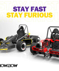 Two go-karts front and back view with text 'Stay Fast Stay Furious', showcasing kart designs.