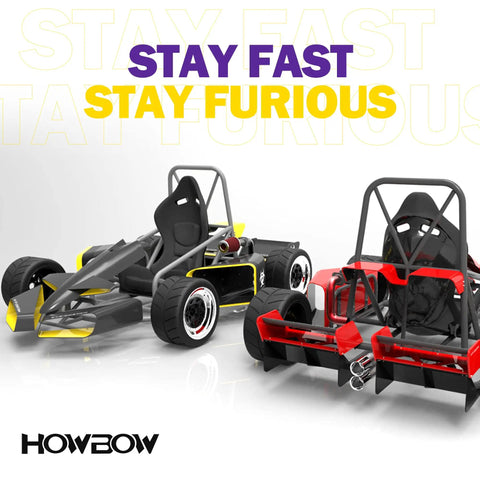 Two go-karts front and back view with text 'Stay Fast Stay Furious', showcasing kart designs.