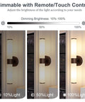 8000mAh Walnut Battery Operated Wall Sconces Set of 2, Dimmable Rechargeable Wall Sconce brightness levels displayed.