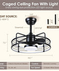 Diagram of Caged Bladeless Ceiling Fan With Light Remote Control Reversible And Dimmable LED Ring Low Profile Flush Mount