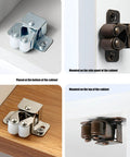 Heavy Duty Double Roller Cabinet Door Catches For Wardrobe And Cupboard Smooth Glide Metal Hardware shown from various angles and placements.