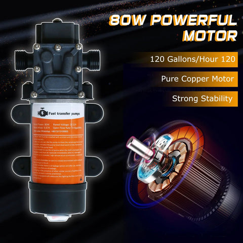 12V Fuel Transfer Pump Delivers Up To 120 Gallons Per Hour For Gas Or Diesel, includes 80W copper motor diagram