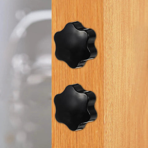 Four Pack Top Shelf M10X25MM Star Clamping Knobs With 38Mm Plastic Handles For Industrial Machinery And Tooling Applications Featuring No Sweat Quick Adjustments And Pro Grade Sweet Grip Design For Shop Ready Projects mounted on wooden surface.