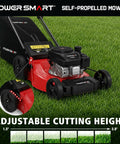 Gas Self Propelled Lawn Mower For Hills And Medium Yards, A Yard Workhorse With 170cc OHV Engine, 3 In 1 Mulching Bagging Discharge, 6 Position Height, Alloy Deck, Easy Start, Rear Wheel Drive, red 21-inch mower adjusting height
