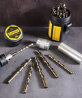 29 Piece M35 Cobalt Drill Bit Set For Steel Wood Plastic Sheet Metal With Durable Round Shank and Cup Type Holder displayed
