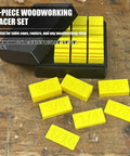 Pro Level 28 Piece Woodworking Setup Blocks With Precision Spacer Gauges For Table Saws And Routers, yellow gauge set in storage crate.