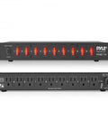 Front and back view of Built Tough 9 Outlet Surge Protector Power Strip With 150 Joules And 1200 A Peak Current Front Switches Rack Mount 1U Electric Extension Cord Black For Home Office And Studio Setups