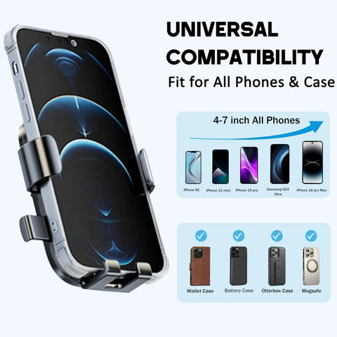 Honda Accord 12.3 Inch Screen Car Phone Holder Mount For 2023 2024 2025 2026 Models With 360 Degree Rotation Hands Free Dash Phone Mount Fits All Phones And Will Not Block Air Vents shown with compatible phones and cases.