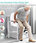 Heavy Duty Toilet Safety Rail For Elderly With Adjustable Height And Width Anti Slip Grab Bar With Non Slip Mat in use