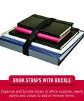 Elastic Cinch Straps With Buckle Grab N Go 15 Inch By 1 Inch Black 4 Pack securing stacked books and notebooks