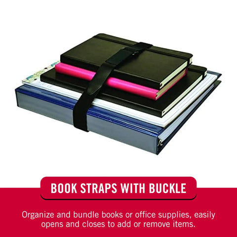 Elastic Cinch Straps With Buckle Grab N Go 15 Inch By 1 Inch Black 4 Pack securing stacked books and notebooks