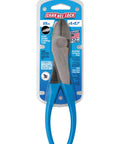 Packaged high leverage diagonal cutting pliers with curved jaw for maximum power and less strain, blue handles.