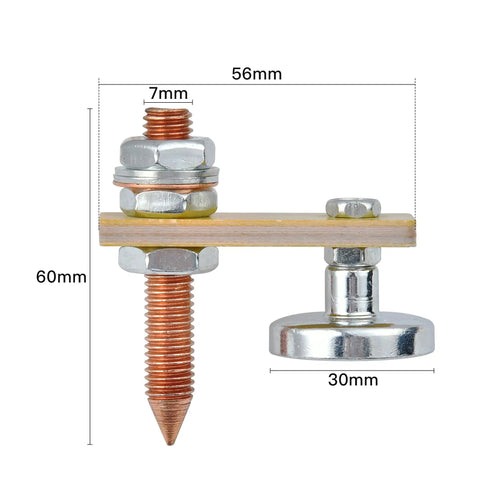 Two Piece Magnetic Welding Clamp Set With Big Suction Cups For Quick Grounding And Stable Holds Copper Tail Welding Accessories Stability Clamps Pro Grade - side view with dimensions