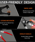 Beefy 9 Piece Hose Clamp Pliers Set With Long Reach Cabled Pliers showing swivel jaws, locking mechanism, nonslip handles