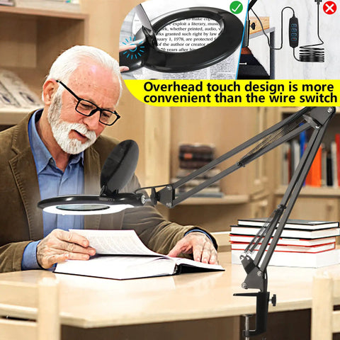 Man using 10X Magnifying Glass With Light And Stand Great For Close Work And Crafts, 2200 Lumen LED Desk Lamp at desk