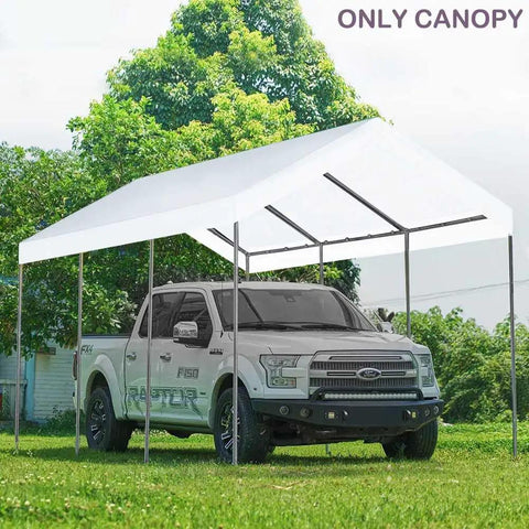 10x20 Carport Replacement Top Cover White With Ball Bungees For Shelter Tent Or Garage Heavy Duty PE Fabric 180 g/m2 Frame Not Included Upgrade Your Shade And Weather Protection For Outdoor Parties covering truck