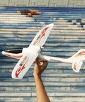 Hand holding Sky King inspired fighter glider, Three Channel RC Airplane for Adults And Beginners, Ready To Fly