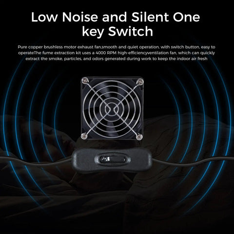 High Efficiency 4000 RPM Fume Extraction Kit featuring fan with low-noise operation and silent switch for enclosures.