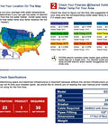 Installation guide for High Flow Tankless Water Heater 5.5kW 240V showing US map, specs chart, and requirements.