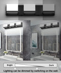 Three Light Black Dimmable LED Vanity Light For Bathroom Up And Down Wall Fixture Over Mirror With Frosted Acrylic Shade 6000K