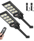 200W Solar Street Lights Outdoor Motion Sensor With Remote Control, 800 LED Flood Lights, Two Pack, black finish