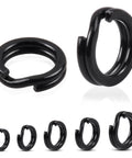 Fishing Split Rings Assortment Kit with 200 Pcs Stainless Steel Rings, sizes 4.0-6.0 mm, black double flat wire snap rings.